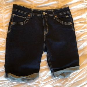 midi length jean shorts